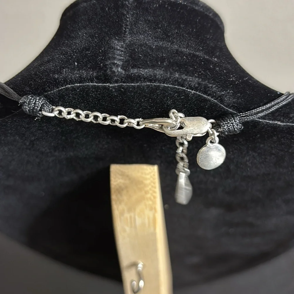 Bella Uno Hammered Silver Tone Pendant Statement Corded Necklace Rhinestone​
